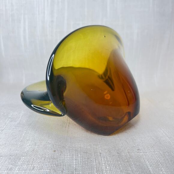 Mid Century Murano Style Yellow Ochre Art Glass Clam Shell Bowl Tilted Vase - Picture 6 of 12